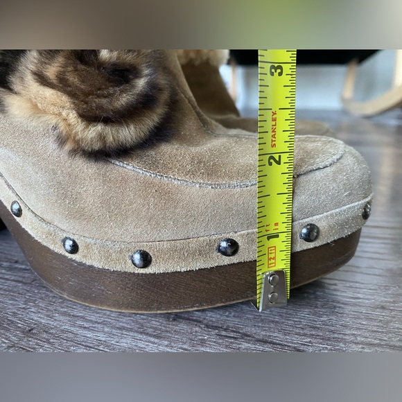 Via Spiga leather and suede heeled clogs with stud and fur details size 7 - Picture 11 of 12